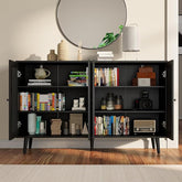 The Gileteen Rattan 3 Doors Buffet Sideboard Farmhouse for Living Room